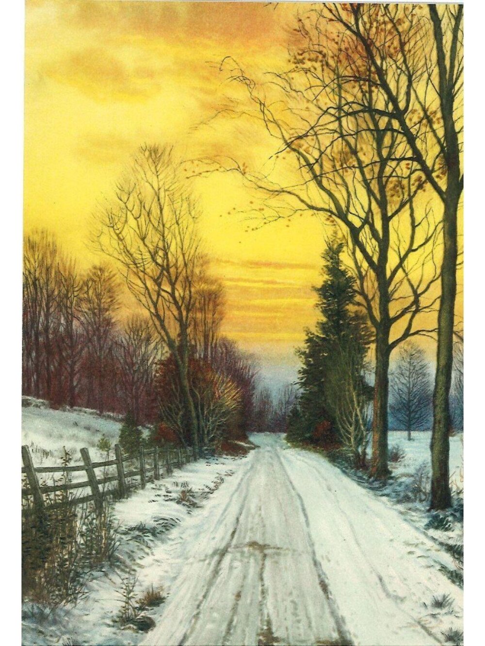 🎨 2 for $20 🎨Vintage Calendar Print “Snowy Road” at Sunset 6x8